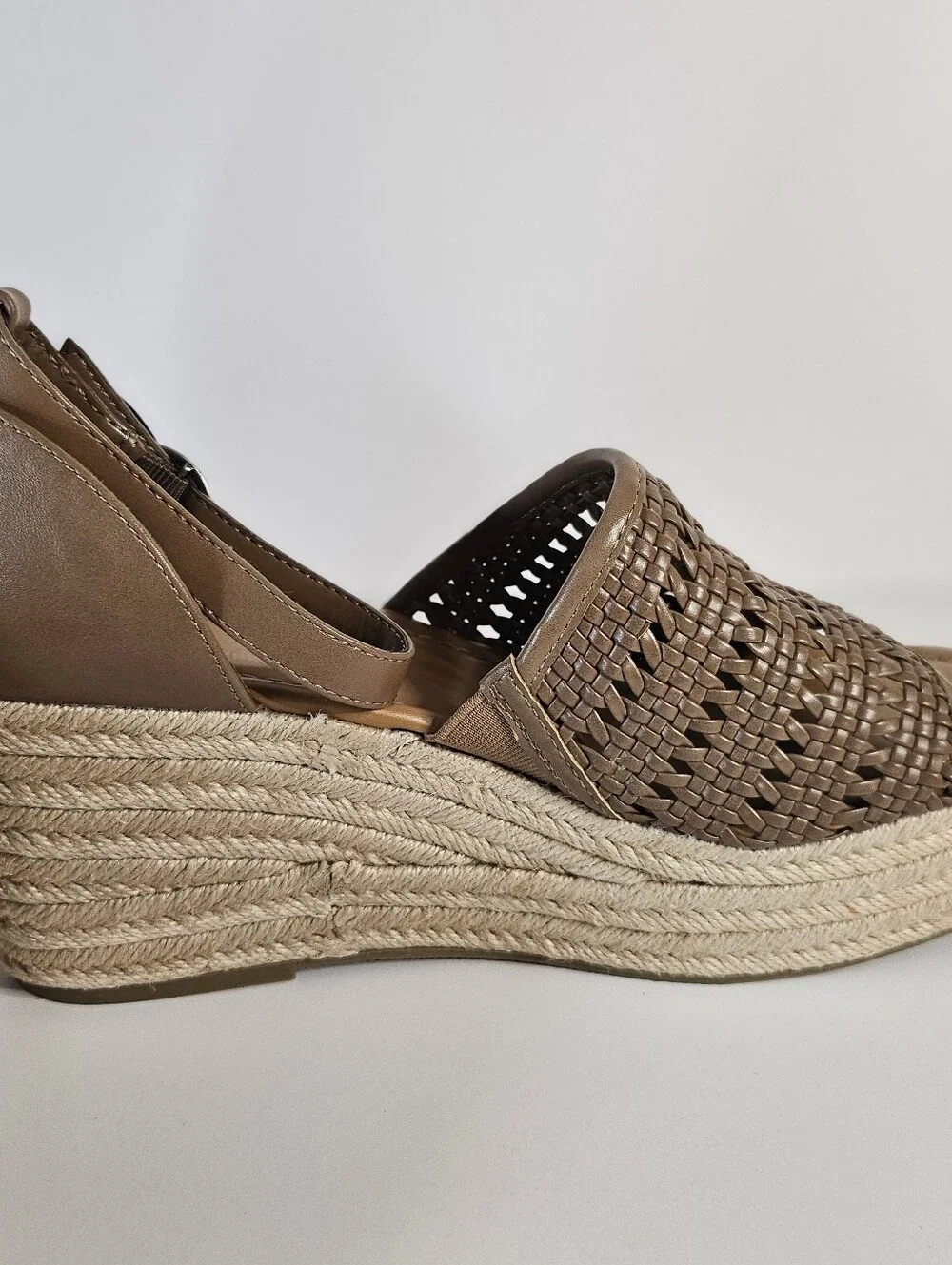ANA Woven Espadrille Platform Wedge Sandals Taupe Ankle Strap Women's 9.5M NWT